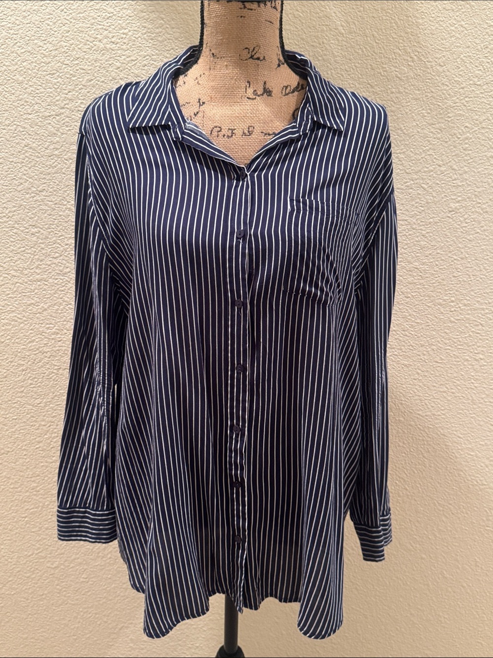 Grand & Greene Navy and White Striped Button-Down Shirt